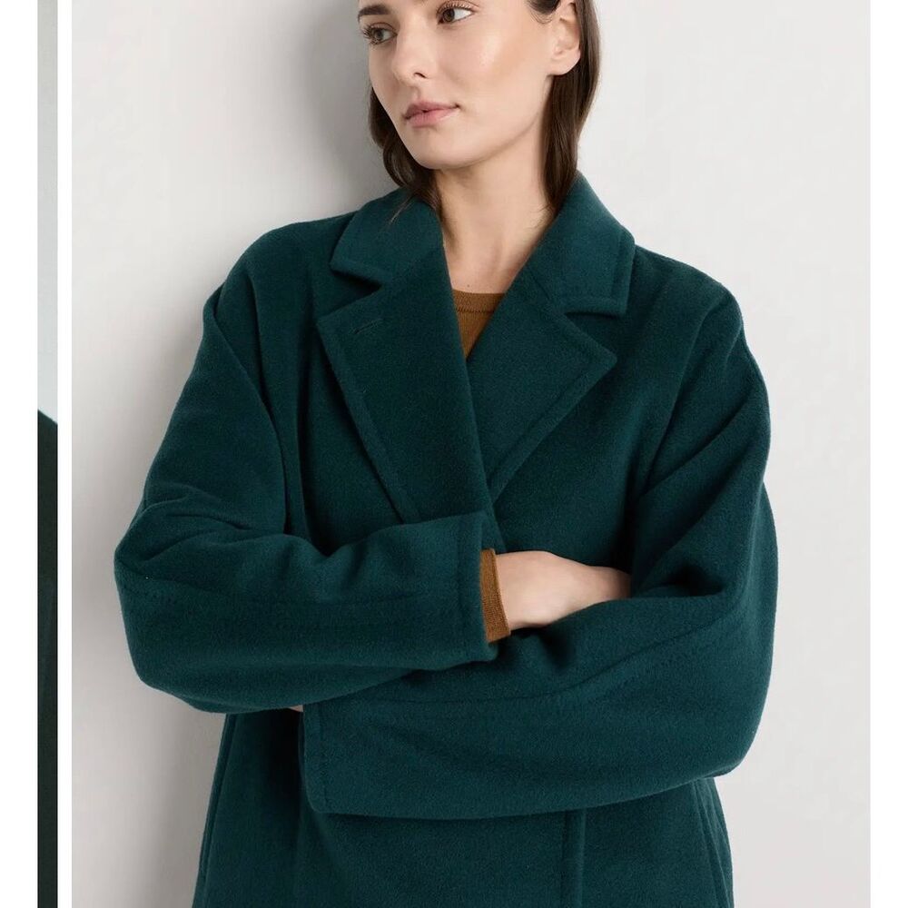 Quince NWT double breasted cashmere wool slouch coat size small green - Picture 12 of 13